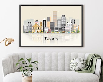 TAGUIG PHILIPPINES Illustration skyline poster, Modern skyline cityscape poster, Taguig skyline landmark map poster, Home wall decorations