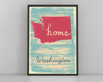 Retro Style Travel Poster, Washington Vintage State  Map Poster Printing, Home Wall Art, Office Wall  Decor, Poster Print, Washington