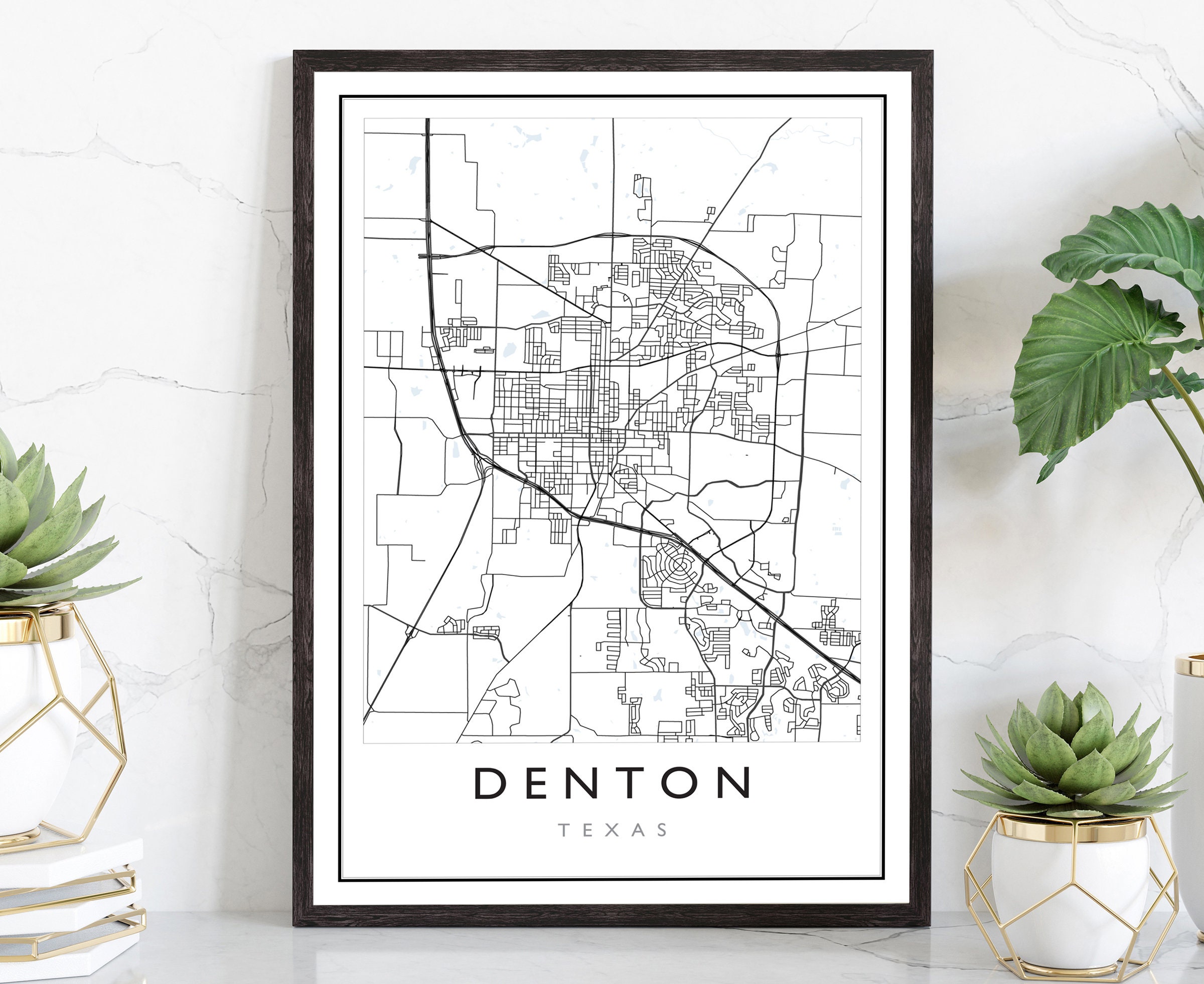 Denton Texas City Map Texas City Road Map Poster Print City Etsy
