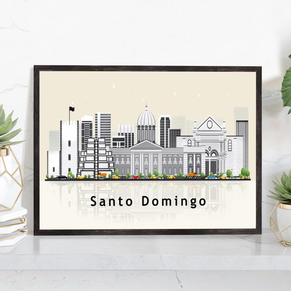 SANTO DOMINGO Illustration skyline poster, Modern skyline cityscape poster, Dominican Republic skyline landmark poster, Home wall decoration