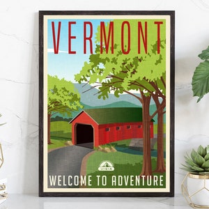 Retro Style Travel Poster, Vermont Vintage Rustic Poster Print, Home Wall Art, Office Wall Decor, Poster Prints, Vermont, State Map Poster
