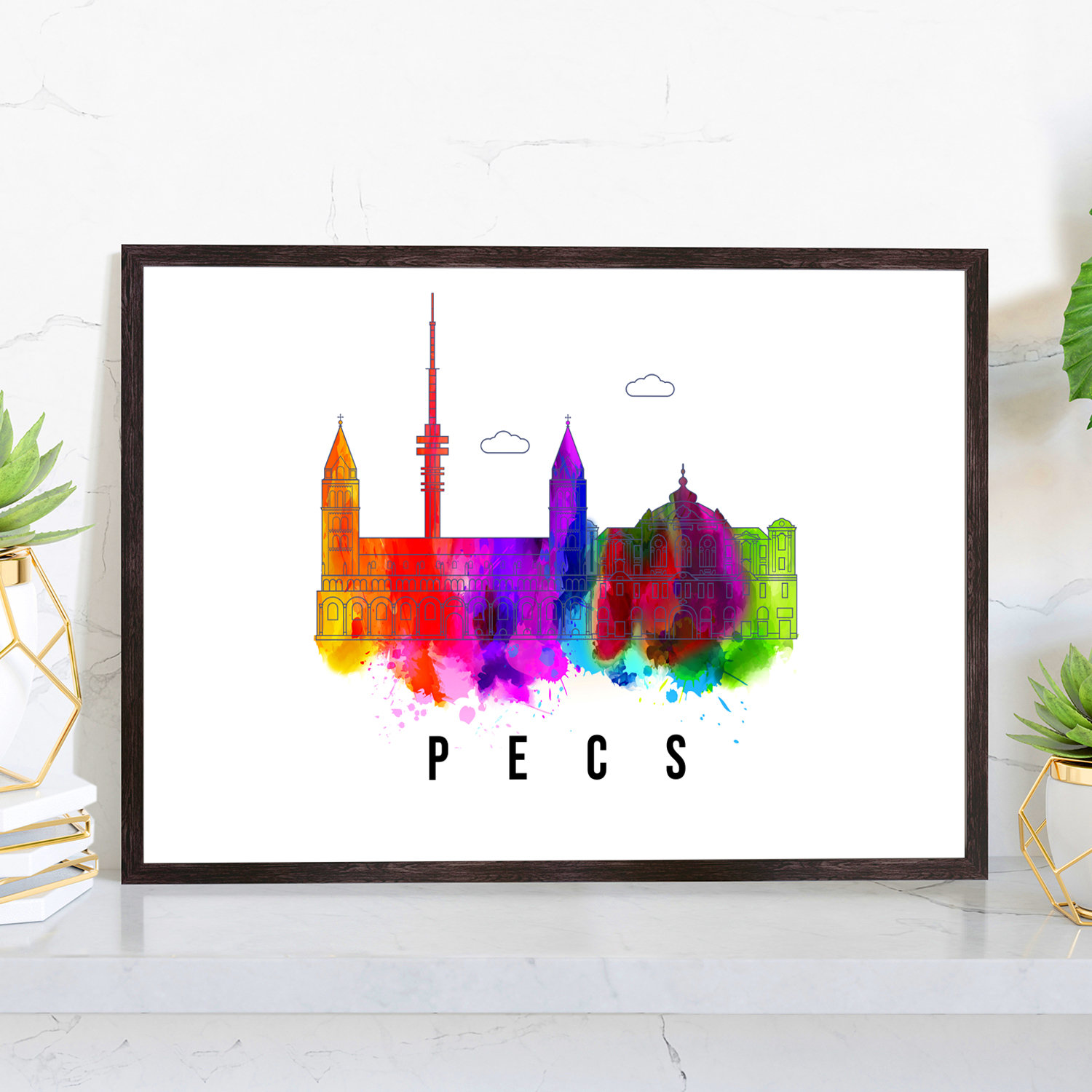 Pecs Hungary Poster, Skyline Poster Cityscape Poster, Hungary