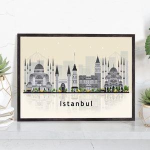 ISTANBUL TURKEY Illustration skyline poster, Modern skyline cityscape poster print, Istanbul landmark map poster, Home wall decoration