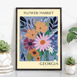 Georgia State flower print, USA states poster, Georgia flower market poster, Botanical posters, Nature poster artwork, Boho floral wall art