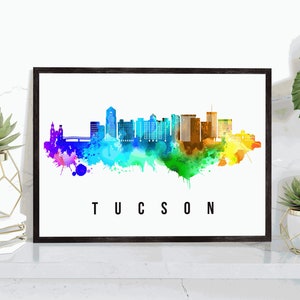 Tucson Skyline Arizona Poster, Arizona Cityscape Painting, Tucson Arizona Poster, Cityscape and Landmark Print, Home Wall Art, Wall Decor