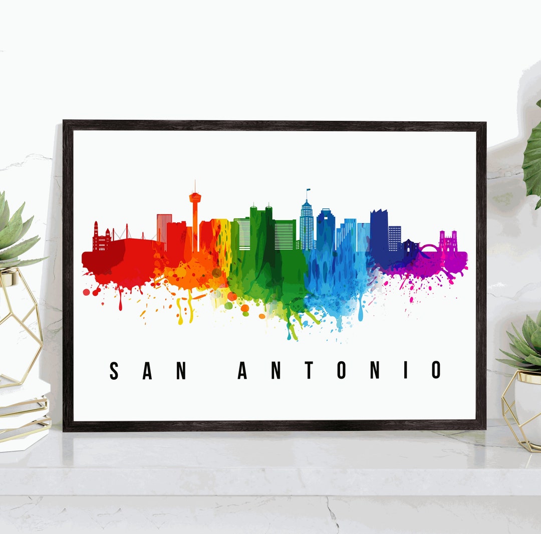 San Antonio Texas Skyline Poster, San Antonio Cityscape Painting, San