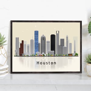 HOUSTON TEXAS Illustration skyline poster, Texas state modern skyline cityscape poster, Landmark home wall decoration, Poster gift for her