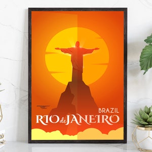 Póster de viaje de estilo retro, Brasil - Impresión rústica vintage de Río de Janeiro, arte mural para el hogar, decoración de pared para oficina, póster, póster con mapa de la ciudad.