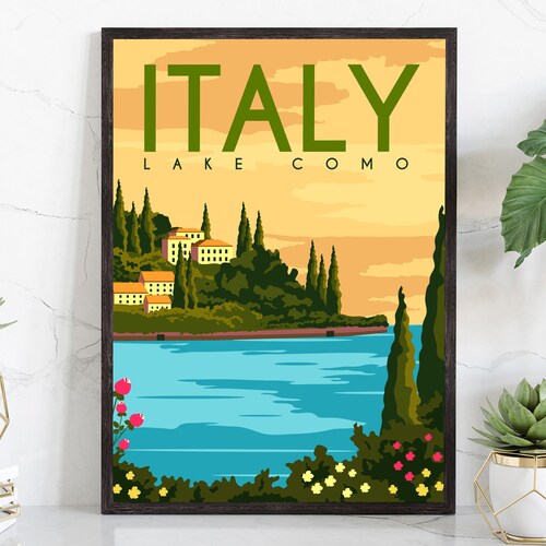 lake como italy travel poster art print (digital... Lake Como Italy Vintage Travel Poster - Etsy