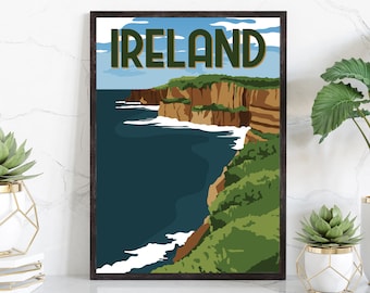 IRELAND retro style travel poster, Ireland vintage rustic poster print, Home wall art, Office wall decorations, Ireland country map posters