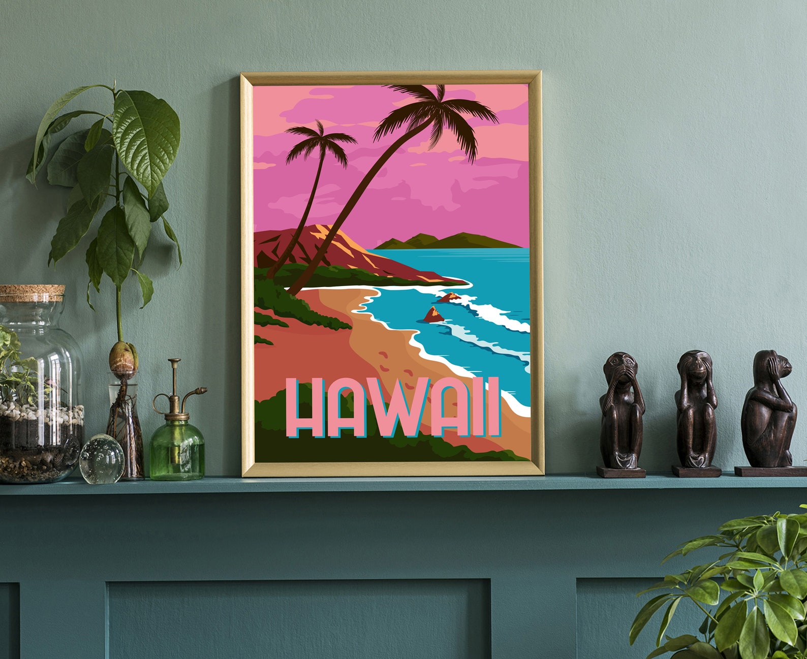 HAWAII TRAVEL POSTER Hawaii Poster Wall Art Hawaii Cityscape | Etsy
