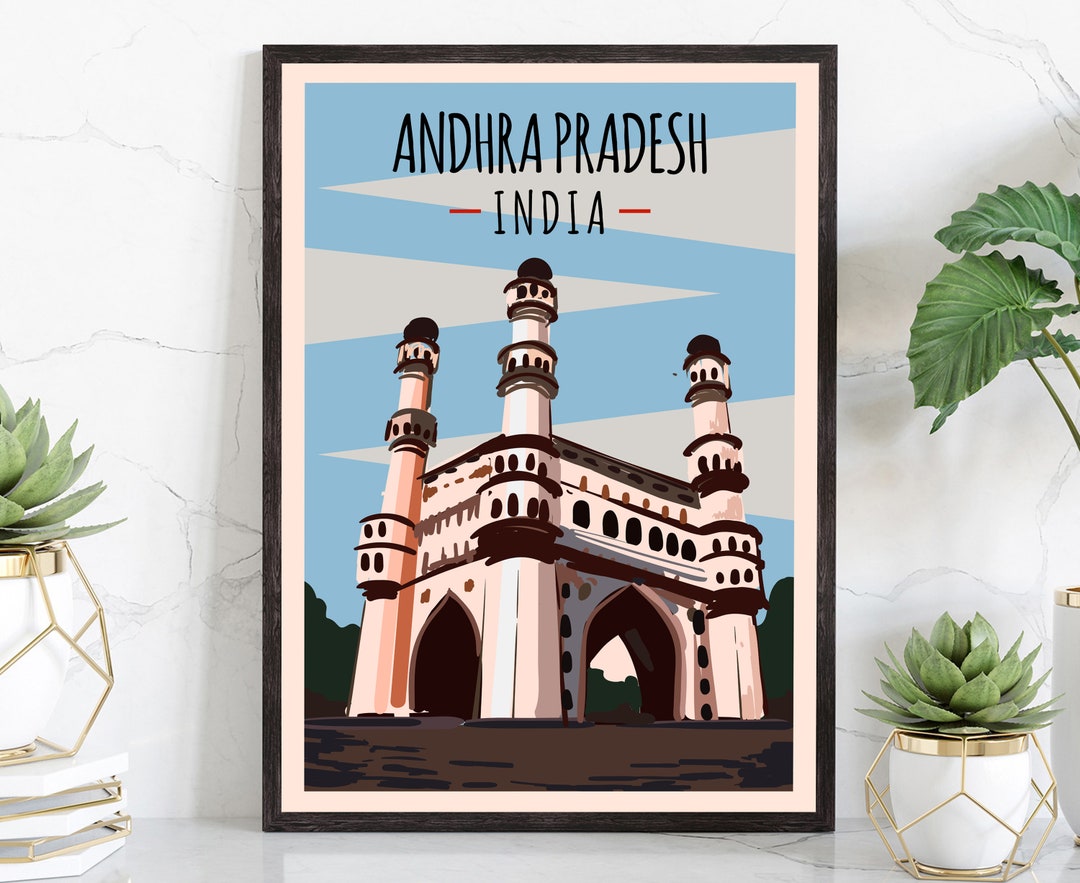 Retro Style Travel Poster, ANDHRA PRADESH INDIA Poster Print, Taj