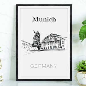 Hand Drawn Poster, Munich Travel Poster, Germany Poster Wall Art, Munich Cityscape and Landmark Map, City Map Poster For Home and Office