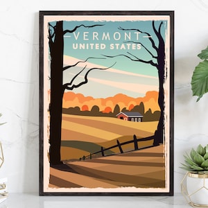 Retro Style Travel Poster, Vermont Vintage Rustic Poster Print, Home Wall Art, Office Wall Decor, Posters, Vermont, State Map Poster