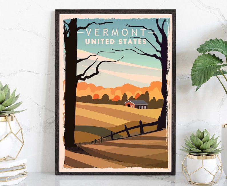 Retro Style Travel Poster Vermont Vintage Rustic Poster Etsy
