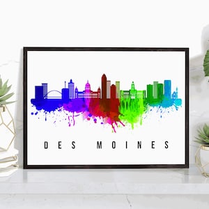 Des Moines Skyline Iowa Poster, Iowa Cityscape Painting, Des moines - Iowa Poster, Cityscape and Landmark Print, Home Wall Art, Wall Decor