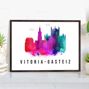 Vitoria Gasteiz Spain Poster, Skyline cityscape poster, Vitoria Gasteiz Landmark City Illustration poster, Home wall art, Office wall art
