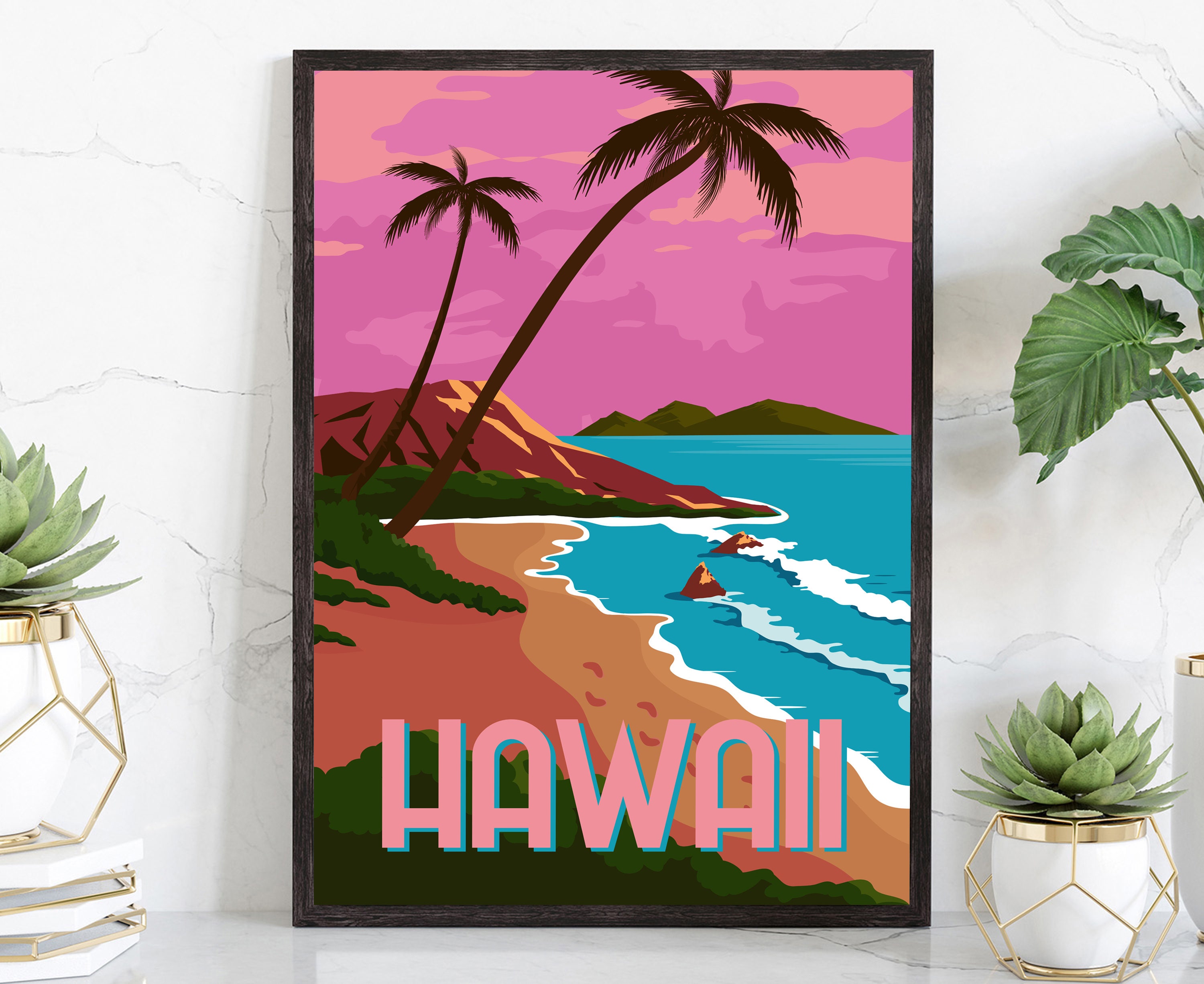 HAWAII TRAVEL POSTER Hawaii Poster Wall Art Hawaii Cityscape Etsy