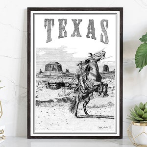 Hand made Retro Style Travel Poster, Texas Vintage Rustic Poster, Gravure Technique Paint, Calligraphy States Poster Print, State Map Poster