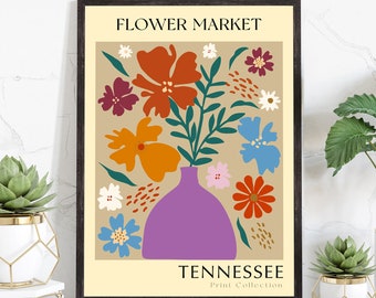 Tennessee State flower print, USA states poster, Tennessee flower market poster, Botanical poster, Nature poster artwork, Floral wall art
