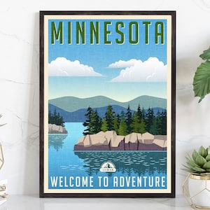 Retro Style Travel Poster, Minnesota, Vintage Rustic Poster Print, Home Wall Art, Office Wall Decor,  Minnesota poster, Penn state wall art