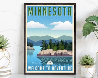 Retro Style Travel Poster, Minnesota, Vintage Rustic Poster Print, Home Wall Art, Office Wall Decor,  Minnesota poster, Penn state wall art