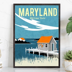Retro Style Travel Poster, Maryland Vintage Rustic Poster Print, Home Wall Art, Office Wall Decor, Posters, Maryland, State Map Poster