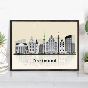 DORTMUND GERMANY Illustration skyline poster, Dortmund modern skyline cityscape poster print, Landmark map poster, Home wall art decoration