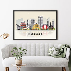 HAIPHONG VIETNAM Illustration skyline poster, Modern skyline cityscape poster, Haiphong city skyline landmark map poster, Home wall art