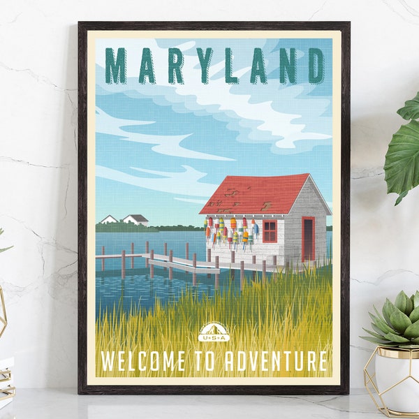 Retro Style Travel Poster, Maryland Vintage Rustic Poster Print, Home Wall Art, Office Wall Decor, Poster Prints, Maryland, State Map Poster