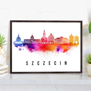 Szczecin Poland Poster, Skyline poster cityscape poster, Poland Landmark City Illustration poster, Home wall art, Office wall art