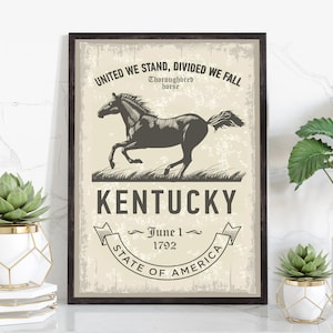 Kentucky State Symbol Poster, Kentucky State Poster Print, Kentucky State Emblem Poster, Retro Travel State Poster, Home and Office Wall Art
