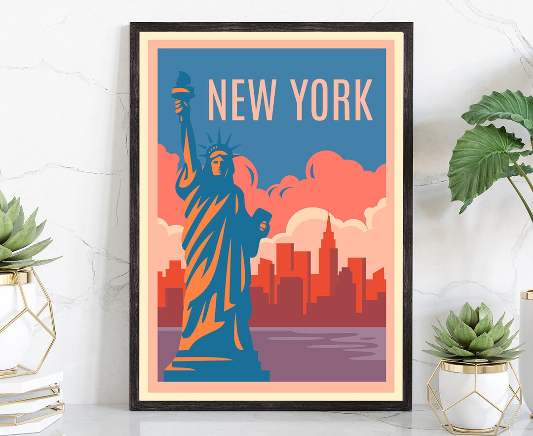Retro Style Travel Poster, New York Vintage Rustic Poster Print, Home ...