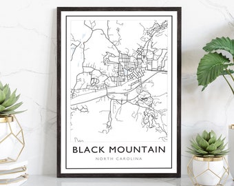 Black Mountain Map, Black Mountain City Road Map , Black Mountain North Carolina Street Map, Modern US City Map, Home Decor, Office Wall Art