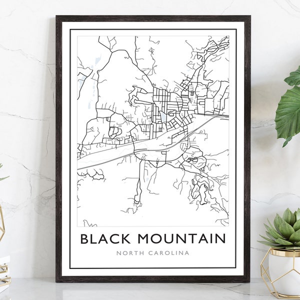 Black Mountain Map, Black Mountain City Road Map , Black Mountain North Carolina Street Map, Modern US City Map, Home Decor, Office Wall Art