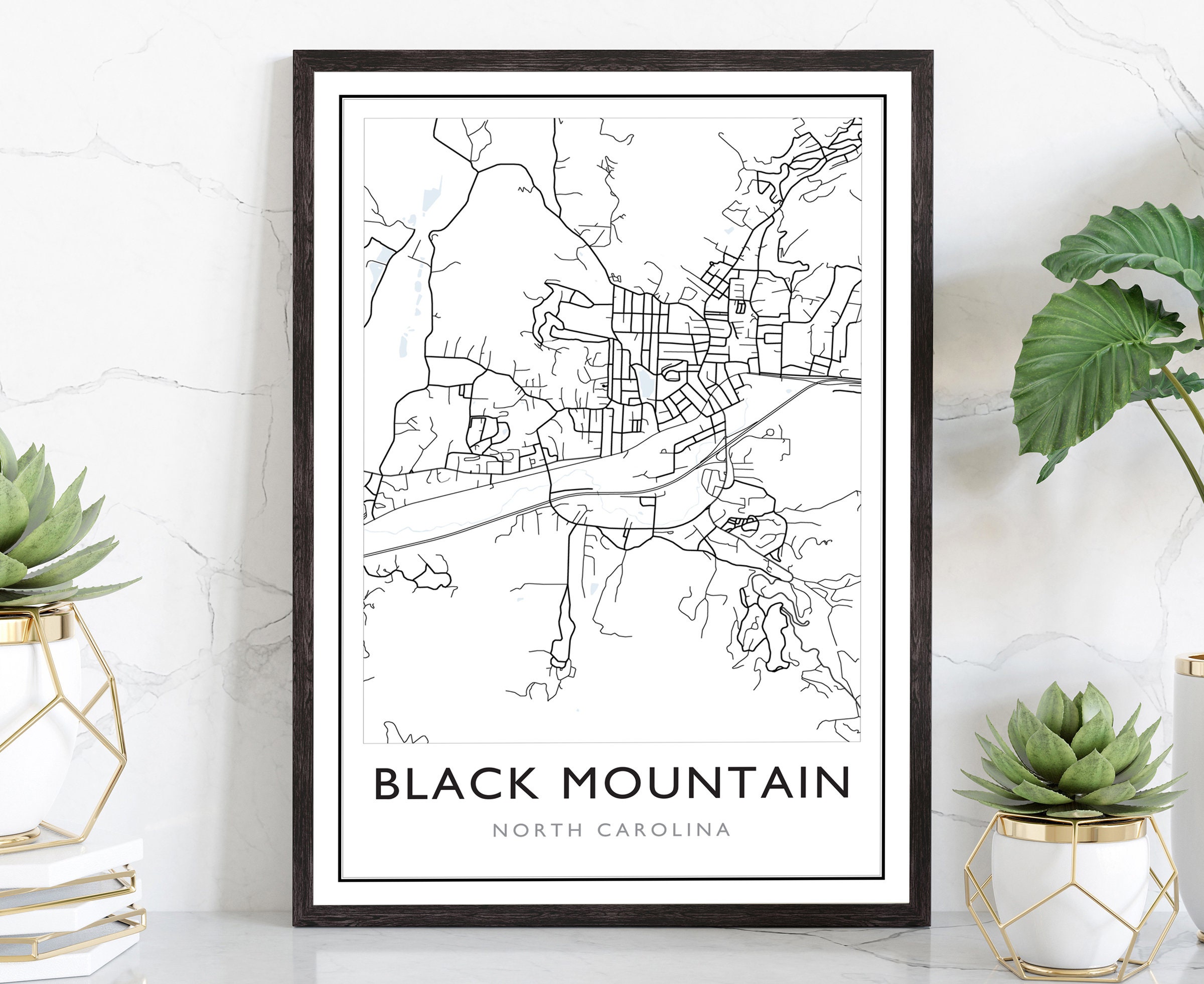 Modern　並行輸入-　North　City　Carolina　Black　Map，　Map，　Pera　Map，　Mountain　Road　City　Black　Mountain　US　Print　Street　Decor，　Map，　Black　Home　Mountain　Office