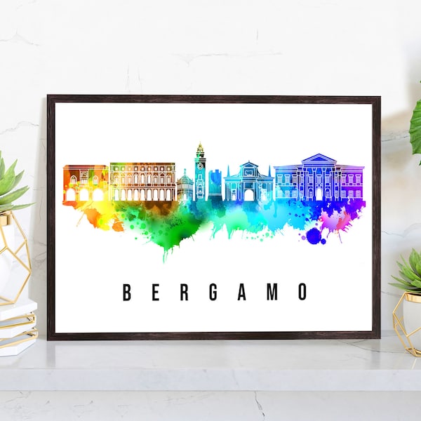 Bergamo Italy Poster, Skyline poster cityscape poster, Italy Landmark City Illustration poster, Home wall art, Office wall art, Italy