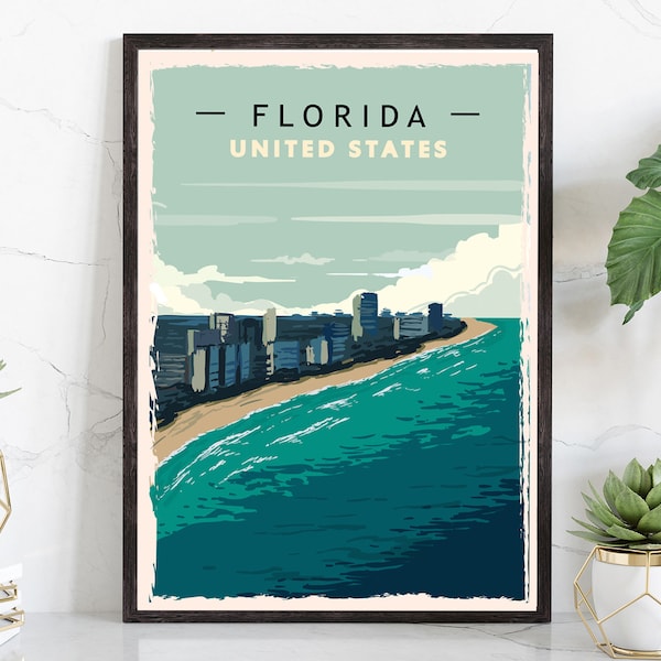 Retro Style Travel Poster, Florida Vintage Rustic Poster Print, Home Wall Art, Office Wall Decor, Poster Prints, Florida, State Map Poster