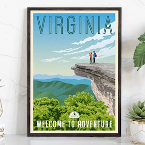 Retro Style Travel Poster, Virginia Vintage Rustic Poster Print, Home Wall Art, Office Wall Decor, Poster Prints, Virginia, State Map Poster