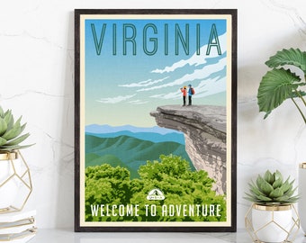 Retro Style Travel Poster, Virginia Vintage Rustic Poster Print, Home Wall Art, Office Wall Decor, Poster Prints, Virginia, State Map Poster