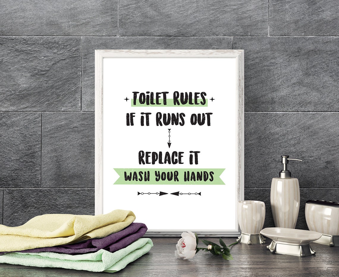 Toilet Rules Restroom Wall Decor Bathroom Wall Decor Toilet Etsy