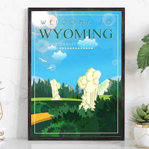 Retro Style Travel Poster, Wyoming Vintage Rustic Poster Print, Home Wall Art, Office Wall Decors, Posters, Wyoming, State Map Poster
