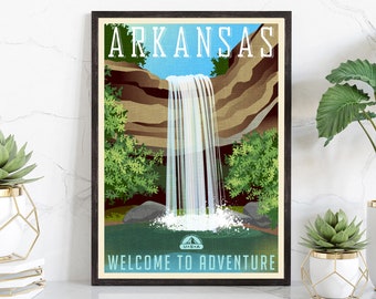 Retro Style Travel Poster, Arkansas Vintage Rustic Poster Print, Home Wall Art, Office Wall Decor, Posters, Arkansas, State Map Poster Print