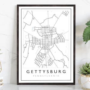 Gettysburg Pennsylvania City Map, City Road Map Poster, City Street Map Print, Modern US City Map, Home Art Decoration, Office Wall Art