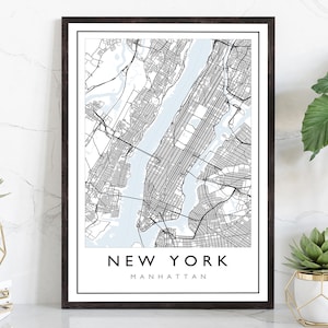 New York Manhattan City Map, Manhattan Road Map Poster, City Street Map Print, US City Modern City Map, Home Wall Art, Office Wall Decor
