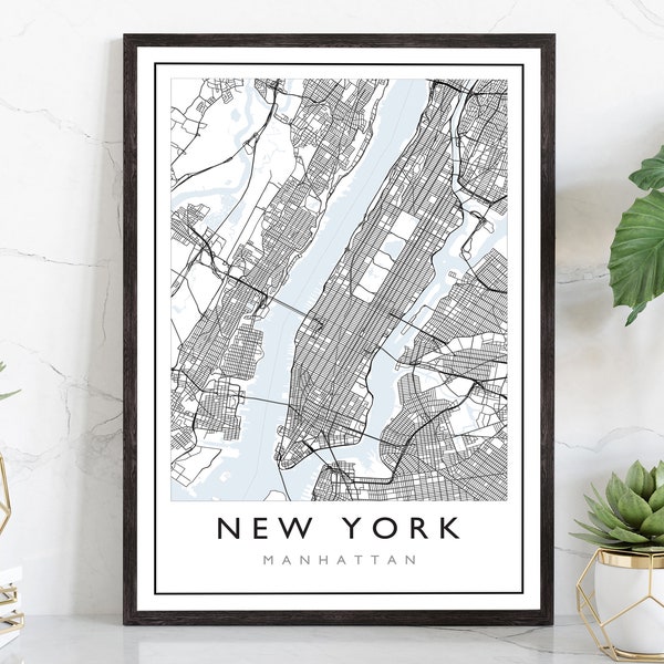 New York Manhattan City Map, Manhattan Road Map Poster, City Street Map Print, US City Modern City Map, Home Wall Art, Office Wall Decor