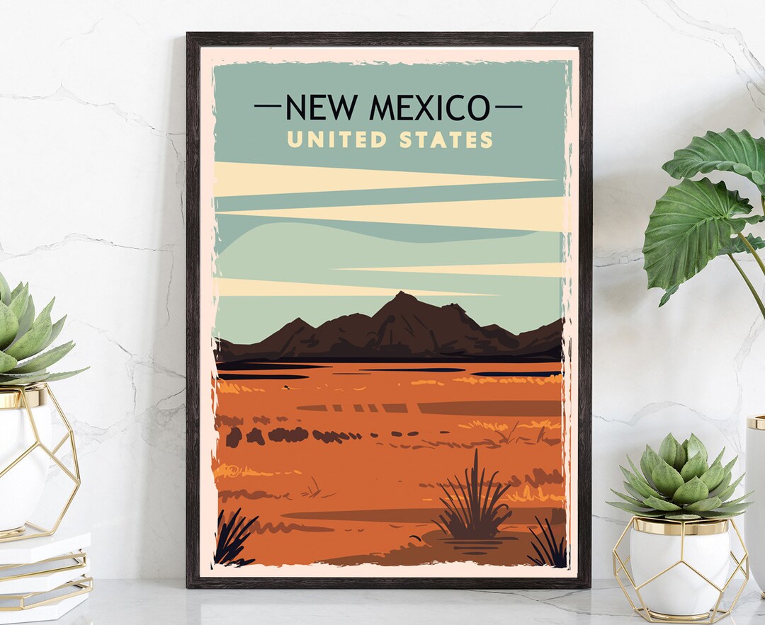 Retro Style Travel Poster, New Mexico Vintage Rustic Poster Print, Home Wall Art, Office Wall