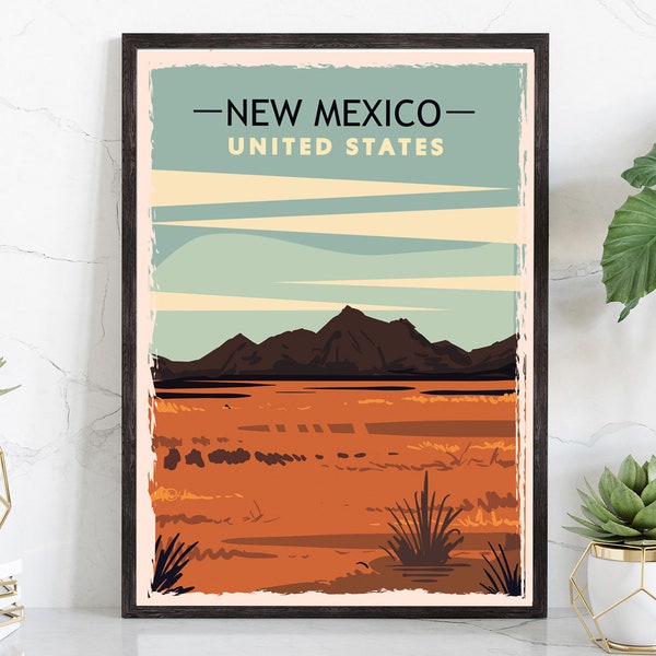 Retro Style Travel Poster, New Mexico Vintage Rustic Poster Print, Home Wall Art, Office Wall Decor, Posters, New Mexico, State Map Poster