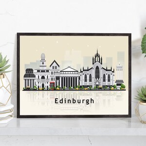 EDINBURG SCOTLAND Illustration skyline poster, Scotland modern skyline cityscape poster print, Landmark map poster, Home wall art decoration