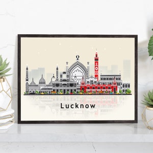 LUCKNOW INDIA Illustration skyline poster, Modern skyline cityscape poster, India city skyline landmark map poster, Home wall decoration